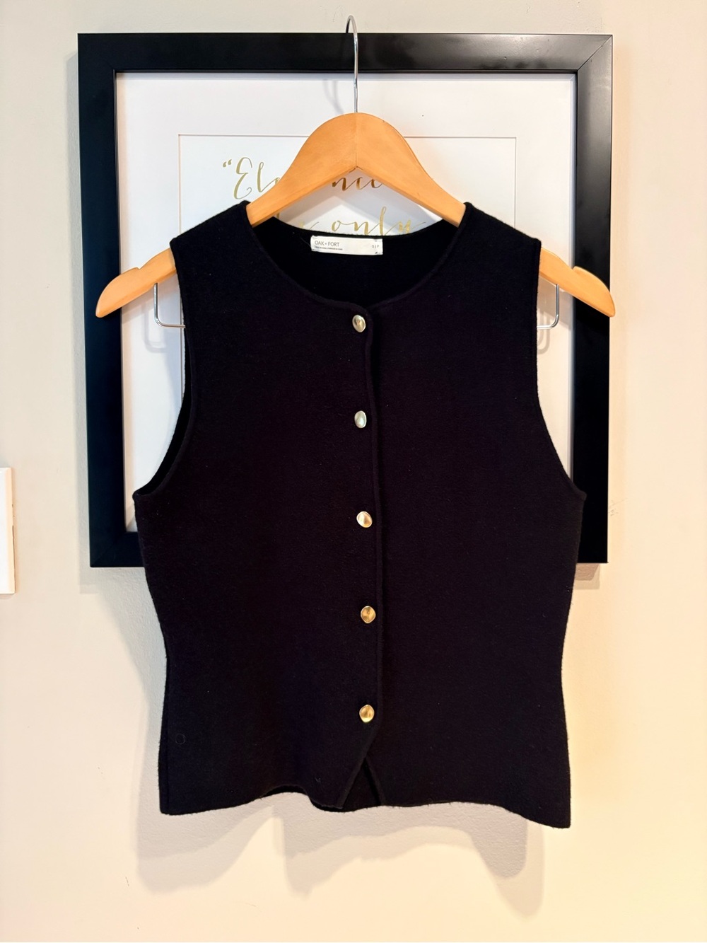 OAK + FORT Black Sleeveless Knit Vest with Gold Buttons - Size S